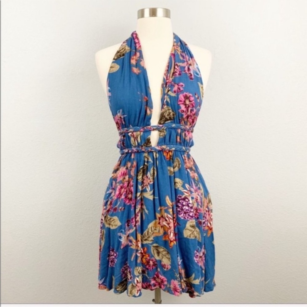 Lela Sky Floral Halter Boutique Dress